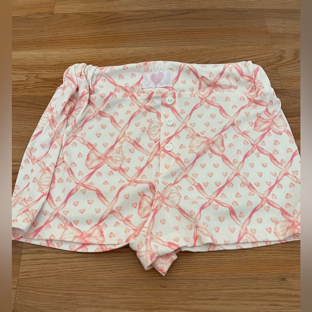Pink Bow & Heart Pattern Lounge Shorts